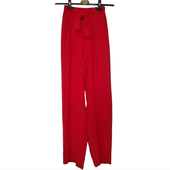 Zara Womens Red Wide Leg Drawstring Pants Sz Small Elastic Waistband Flowy Chic - Picture 1 of 6